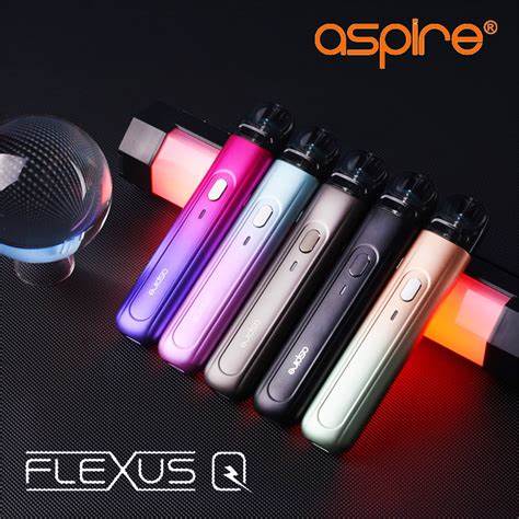 Colorful Aspire Flexus Q vape devices displayed in a sleek lineup.