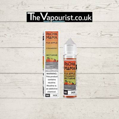 Pacha Mama Fuji Apple Strawberry Nectarine 50ml vape juice with packaging, showcasing a fruity blend of apple, strawberry, and nectarine flavors.
