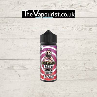 Old Pirate Candy Grape & Cherry 100ml vape juice with bold red and purple swirl label, offering a fun and flavourful candy-inspired vaping experience.