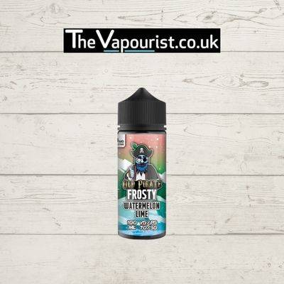Old Pirate Frosty Watermelon Lime 100ml vape juice bottle with pirate-themed label, offering a cool, frosty menthol kick for summer vaping.
