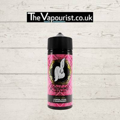 Rachael Rabbit Lemon Pear Raspberry 100ml vape juice bottle with pink label, showcasing a fruity fusion flavor for vaporizers and e-cigarettes.