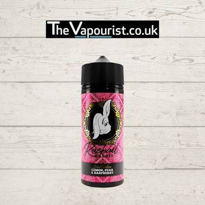 Rachael Rabbit Lemon Pear Raspberry 100ml vape liquid vape juice bottle with pink label, showcasing a fruity fusion flavor for vaporizers and e-cigarettes.
