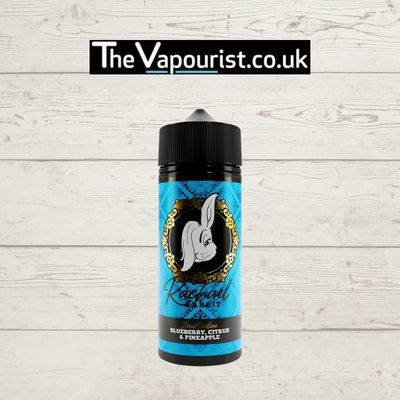 Rachael Rabbit Blueberry Citrus and Pineapple 100ml vape juice with vibrant blue label, featuring a rabbit logo, ideal for fruity vapor flavor lovers.