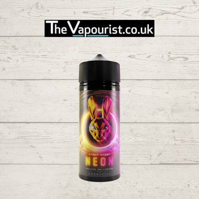Cyber Rabbit Neon 100ml citrus vape juice featuring a vibrant rabbit design with orange, lemon, and lime flavors. Ideal for DTL vaping devices.
