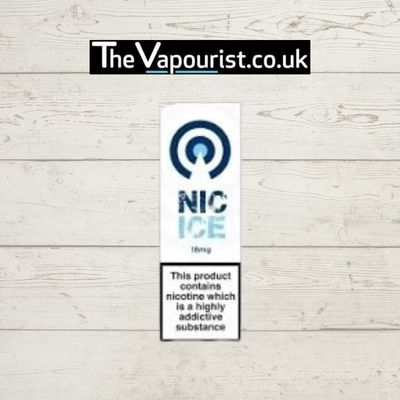 Alfa Labs Nic Ice Shot 18mg VG bottle label with menthol branding and nicotine warning, ideal for enhancing eliquids with smooth icy vapor.
