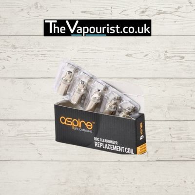 Aspire BVC & BDC Coils 5-pack for MTL vaping, shown in retail packaging with clear blister pack. Ideal for smooth, reliable vapor performance.
