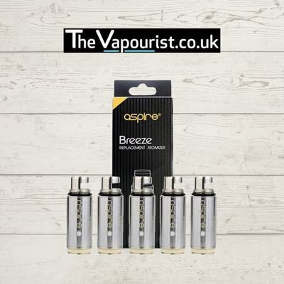 Aspire Breeze Coils 5 replacement pack featuring five metallic coils for Breeze and Breeze 2 vaporizers. Includes 1.2Ω and 1.0Ω coil options.