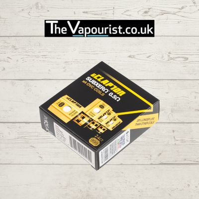 Kangertech OCC Clapton 0.5 Coils by Atom Vape 5 Pack box featuring bold yellow and black design, ideal for rich flavour and dense vapour production.