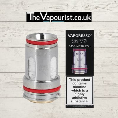 Vaporesso GTI Coil 0.15Ω mesh version with packaging, compatible with Itank, Itank 2 & 3 for DTL vaping. Delivers dense vapour and smooth airflow.