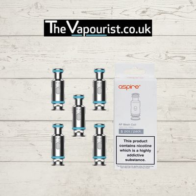 Aspire AF Mesh Coils - Flexus, Flexus Pro & Rover Compatible 5-pack displayed with branded packaging. Ideal for MTL vaping with rich flavor delivery.
