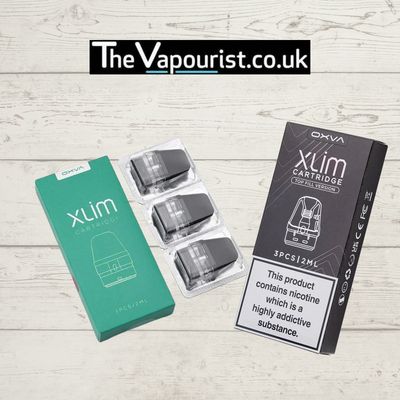 OXVA Xlim Pods 3-pack 2ml cartridges compatible with all XLIM Pod Kits, shown with retail packaging and clear pod casing for vaping devices.