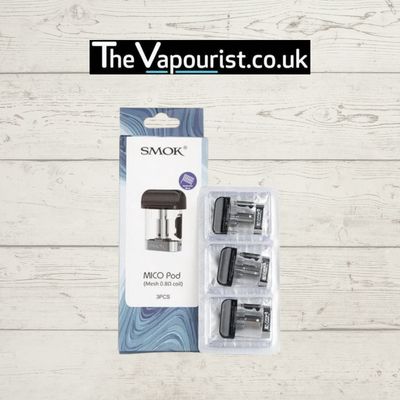 SMOK Mico Pods 3-pack with mesh 0.8Ω coils, compatible with SMOK Mico Pod Kit, shown in retail packaging for vaping devices.