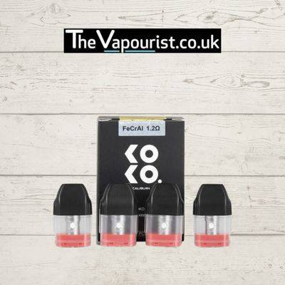 Uwell Caliburn Koko Pods 4 Pack for smooth mouth-to-lung vaping, featuring 1.2Ω FeCrAl coils and compact black and red pod design.