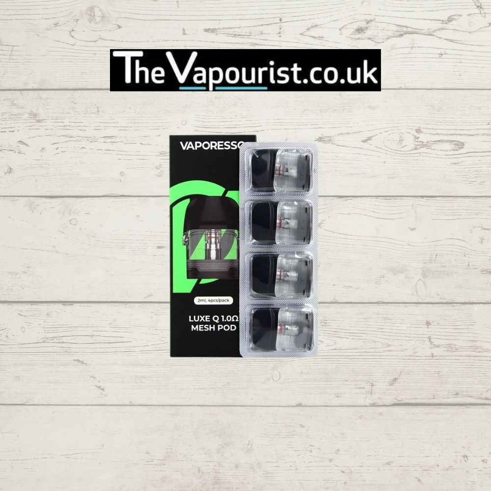 Vaporesso Luxe Q Pods 1.0Ω 4 Pack for Vaporesso Luxe Q Pod Kit, ideal for smooth MTL vaping with mesh coil technology.