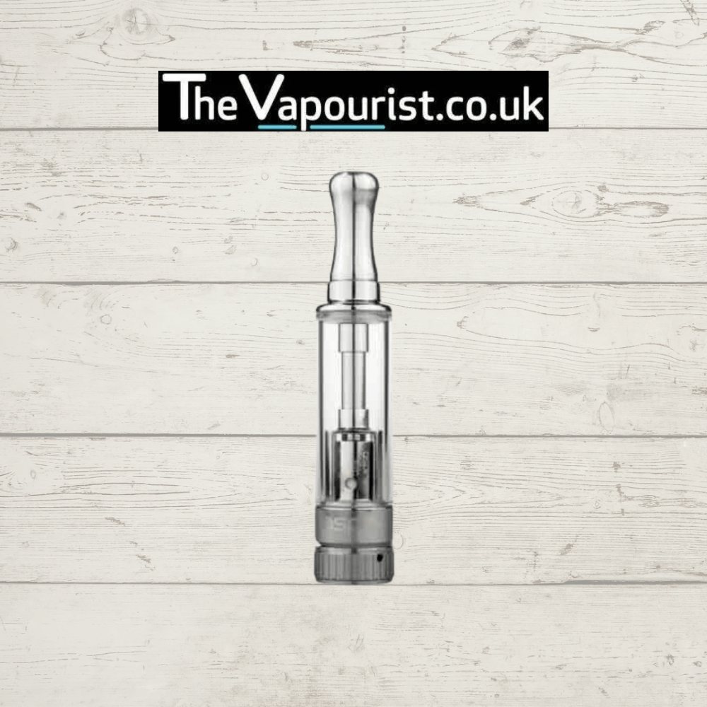 Aspire K1 Tank for mouth to lung vaping, featuring a 1.5ml e-liquid capacity with stainless steel and Pyrex glass build. Ideal for compact vaporizers.