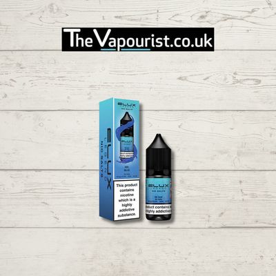 ELUX Legend Nic Salts Mr Blue - Fruity & Icy 3 For £10 vape juice with mixed berry flavor, shown with branded box and 10ml bottle on wood background.