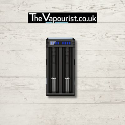 Xtar SC2 2 Bay Charger - 3A fast charger for 18650 lithium-ion batteries, ideal for vaporizers and electronic cigarettes. Compact dual-slot design.