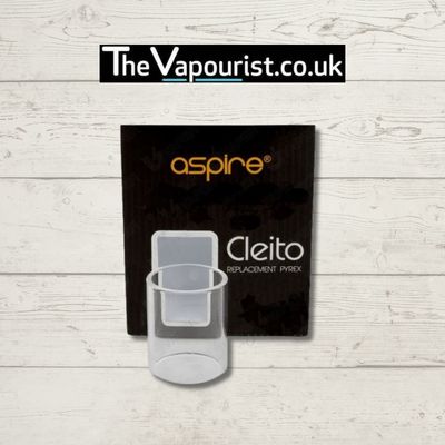 Aspire Cleito Bubble 5ml replacement glass for Aspire Cleito subohm tank, shown with branded packaging on wood background. Ideal for increased e-liquid capacity.