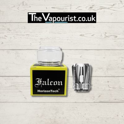 Horizontech Falcon & Falcon King Glass & Coil set featuring a replacement glass tank and dual coil, ideal for maintaining vaporizer performance.