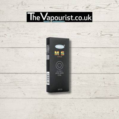 Sigelei MS Coils 5 Pack for vaporizers, designed for rich flavour and vapor production, displayed in black retail packaging on wooden background.