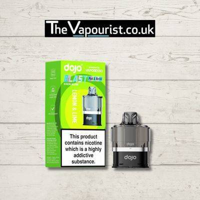 Vaporesso Dojo Blast Lemon Lime Pod & Refill with packaging, offering a citrusy punch of lemon and lime flavour for vaporizers.