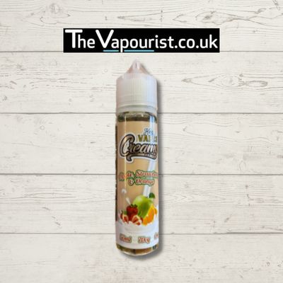 KOV Creamy Apple, Strawberry & Orange 50ml vape juice with rich fruity blend packaging, featured on TheVapourist.co.uk wooden background.
