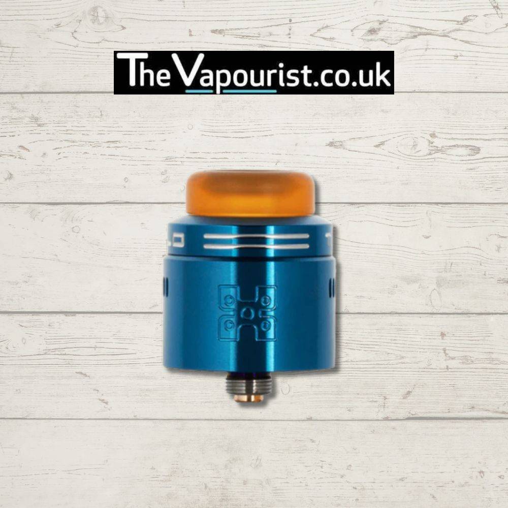 Blue GEEKVAPE Talo X RDA with wide bore drip tip, designed for enhanced flavour and cloud production in rebuildable atomisers.