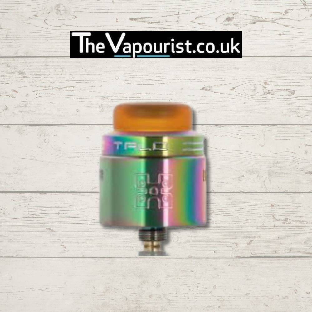 Rainbow-colored GEEKVAPE Talo X RDA with dual coil compatibility and sleek design for high-performance vaping.