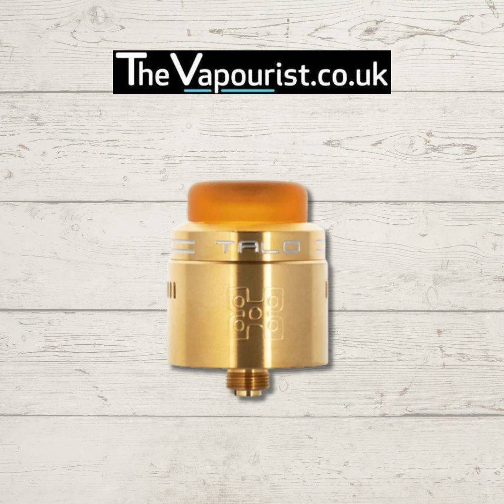 Gold GEEKVAPE Talo X RDA featuring postless build deck and airflow control, perfect for advanced e-liquid vaping.