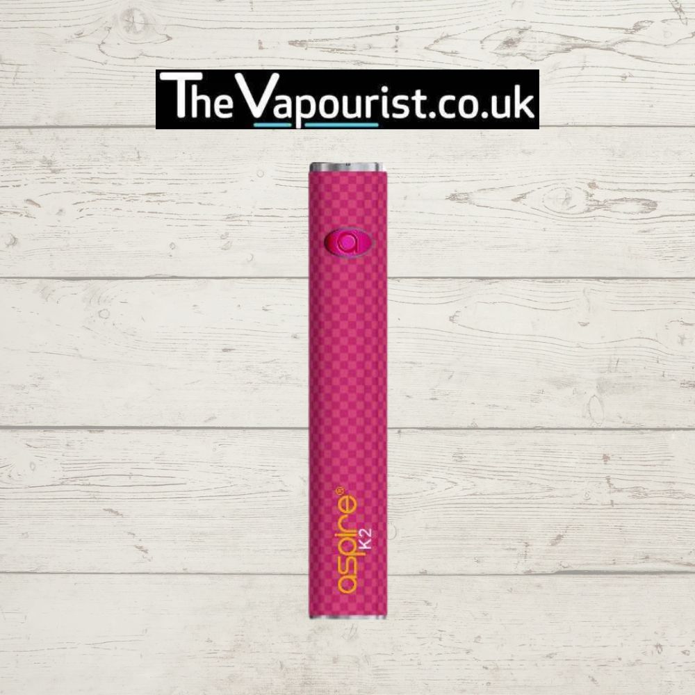 Aspire K2 Battery in pink with 800mAh capacity and 510 threading, ideal for MTL vaping. Compact, stylish design for portable use.