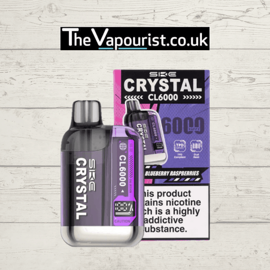 SKE Crystal CL6000 Prefilled Pod Kit Blueberry Raspberries with sleek purple design and branded packaging, ideal for flavourful vaping.
