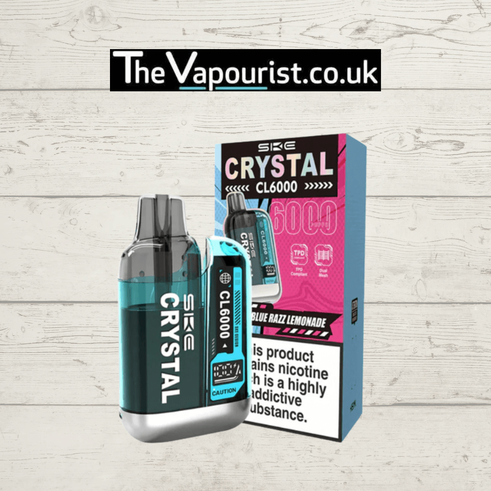 SKE Crystal CL6000 Prefilled Pod Kit Blue Razz Lemonade with packaging, featuring sleek design and vibrant colors for a premium vape experience.