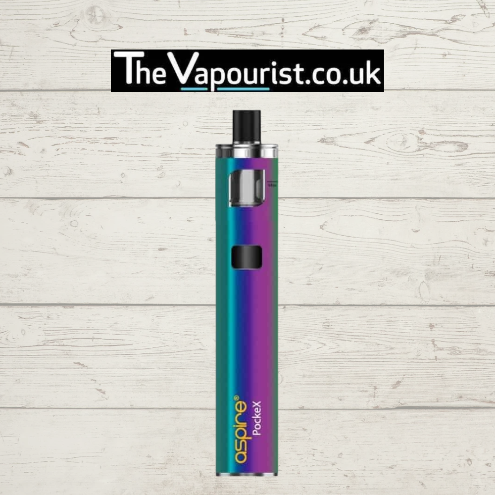 Aspire PockeX Kit in rainbow finish, stylish AIO vaporizer compatible with Nautilus X & PockeX coils. Great for everyday vaping.