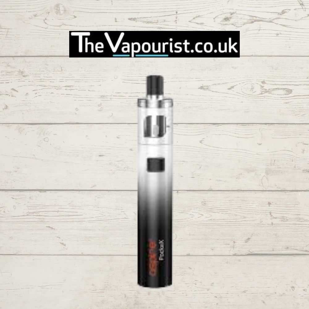 Aspire PockeX Kit in silver to black gradient, beginner-friendly AIO vape compatible with Nautilus X & PockeX coils. Sold by The Vapourist.