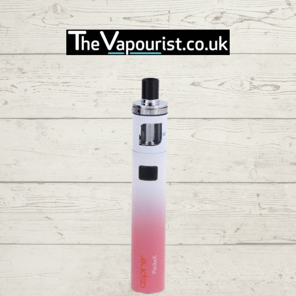 Aspire PockeX Kit in pink to white gradient, stylish AIO vape device for beginners. Compatible with Nautilus X & PockeX coils.