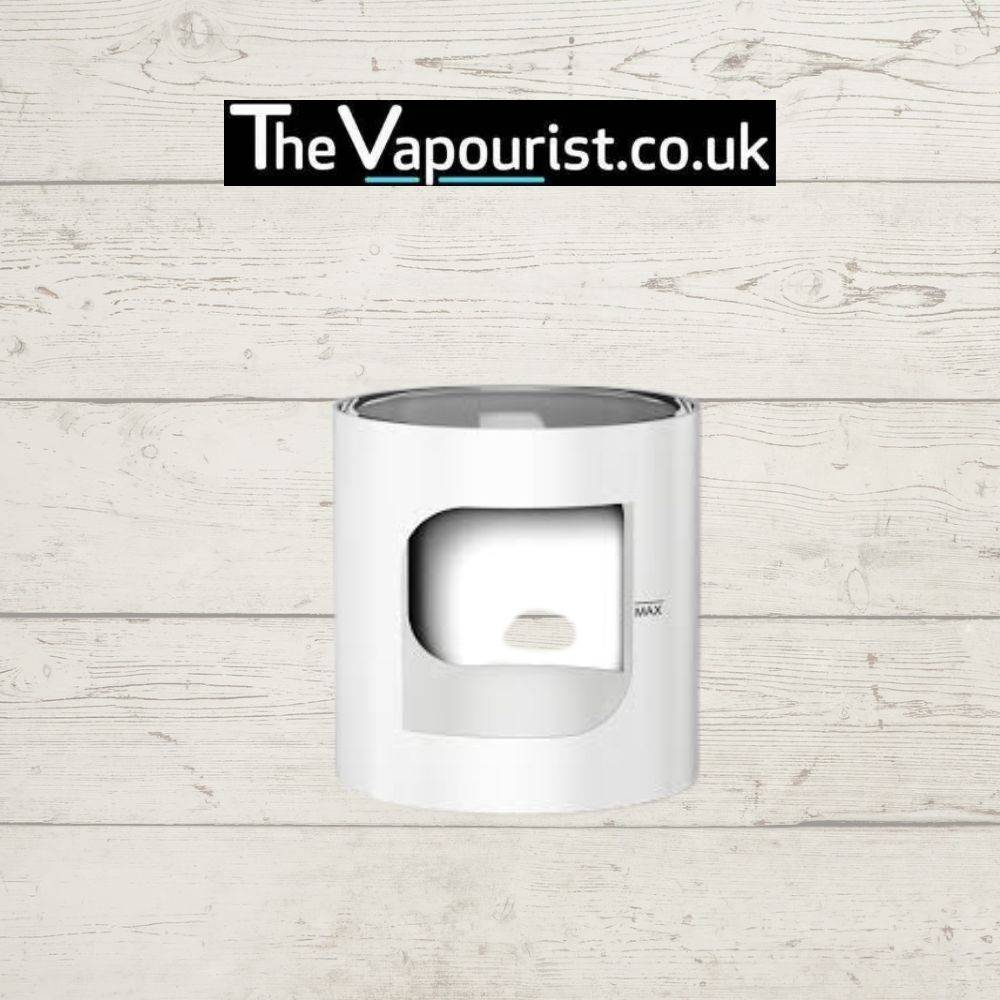 White Aspire PockeX Pyrex Glass replacement tube with metal cover. Clean and modern look for PockeX vaporizer enhancement.