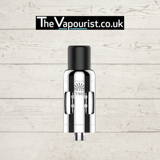 Innokin Prism T18E II Tank in stainless steel finish, compatible with T18E coils, ideal for MTL vaping beginners and ex-smokers