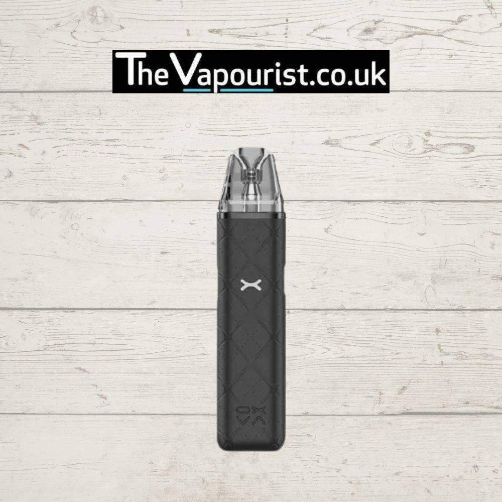 Black OXVA Xlim Go Pod Kit featuring sleek design and chrome pod top, ideal for vaping enthusiasts on The Vapourist UK store.