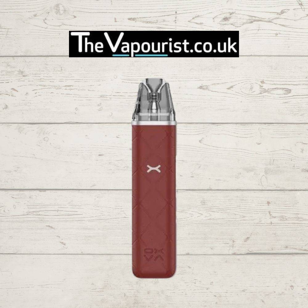 Red OXVA Xlim Go Pod Kit with stylish matte finish and compact pod system, featured for sale on The Vapourist UK platform.