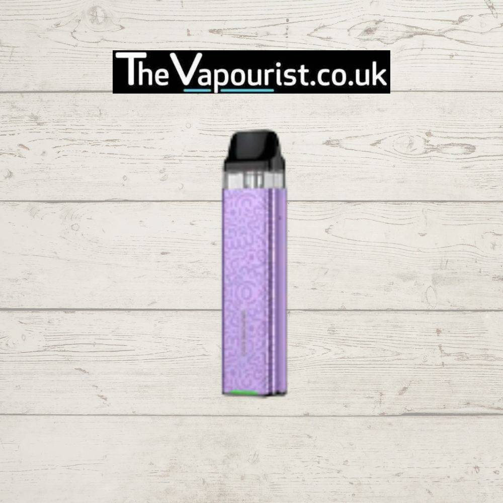 Vaporesso XROS 3 Mini Kit - sleek and portable pod system in pastel purple with embossed design, perfect for stylish on-the-go vaping.