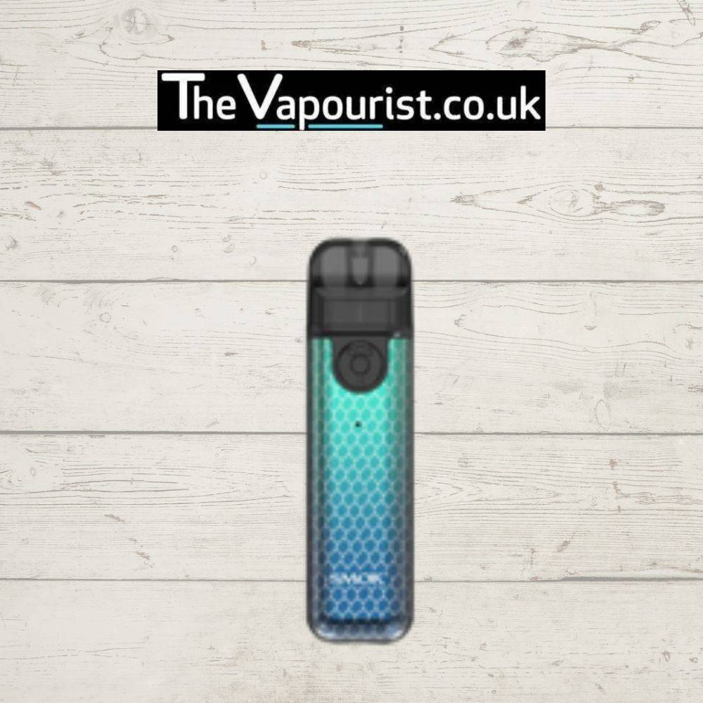 SMOK Novo 4 Mini Pod Kit - Compact & Stylish Vape Device in teal with honeycomb pattern, sleek and lightweight for everyday use.