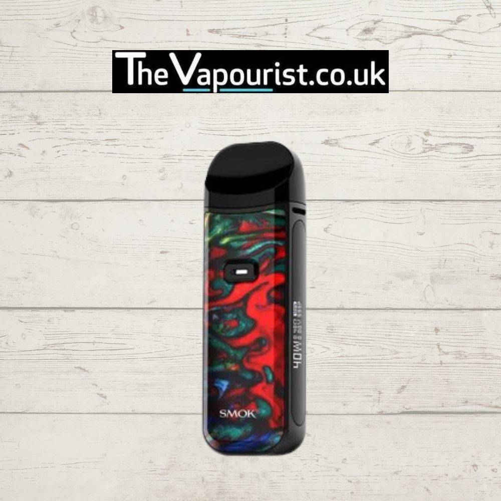 SMOK Nord 2 Kit - Versatile & Powerful Pod Systems in vibrant red and green resin pattern, advanced pod vape with adjustable wattage and OLED display.