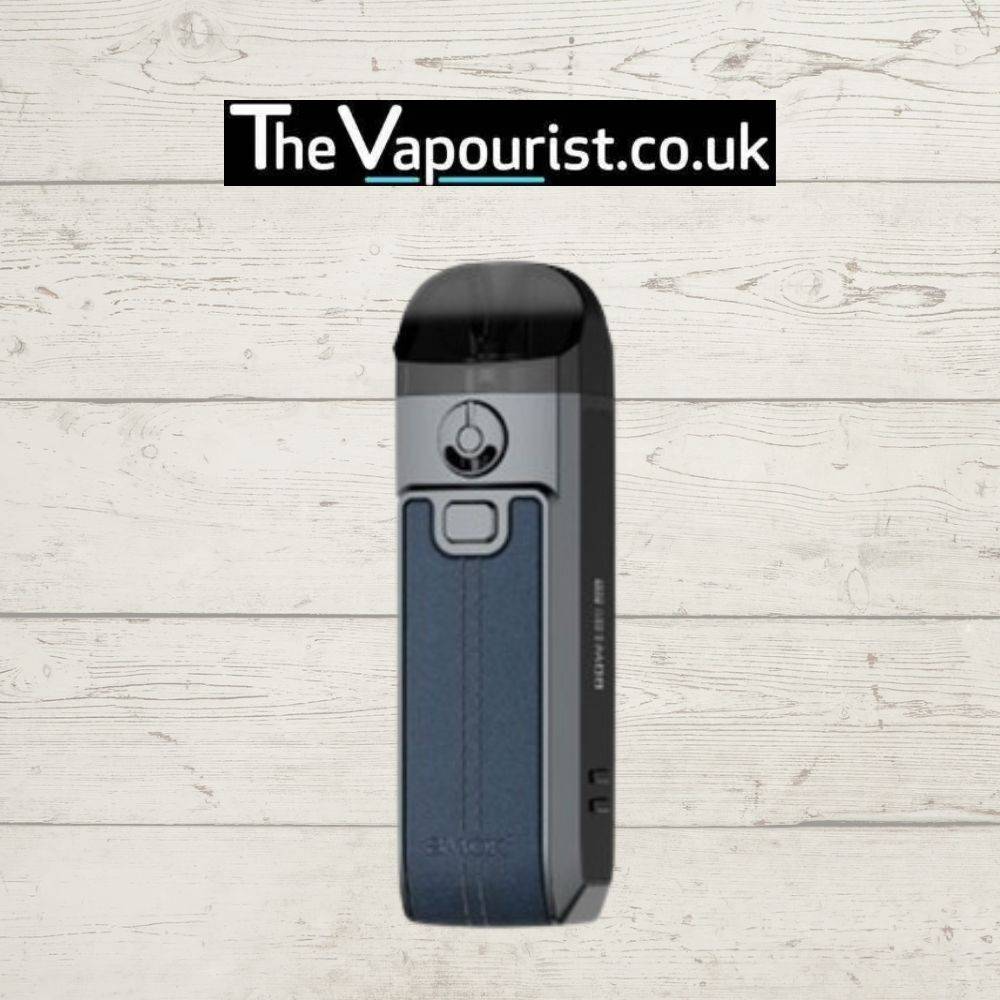 SMOK Nord 4 Kit in blue leather finish with 2000mAh battery, available at TheVapourist.co.uk. Stylish and powerful pod system for vaping.