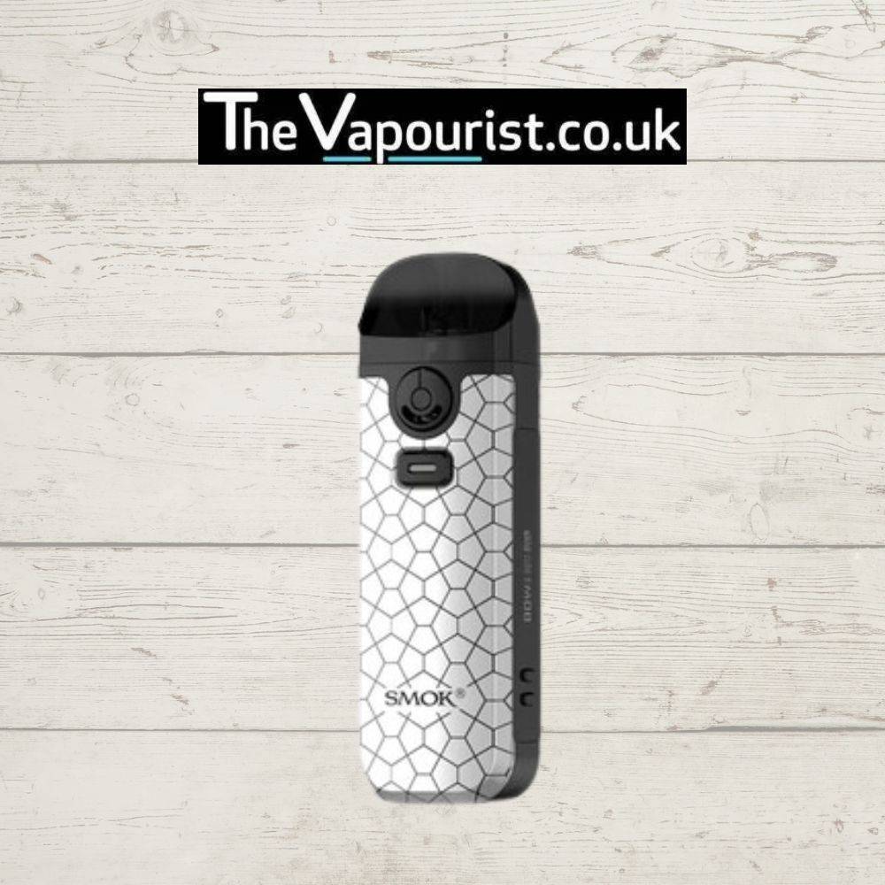 SMOK Nord 4 Kit in white cobra pattern with 2000mAh battery. Sleek and powerful pod system available at TheVapourist.co.uk.