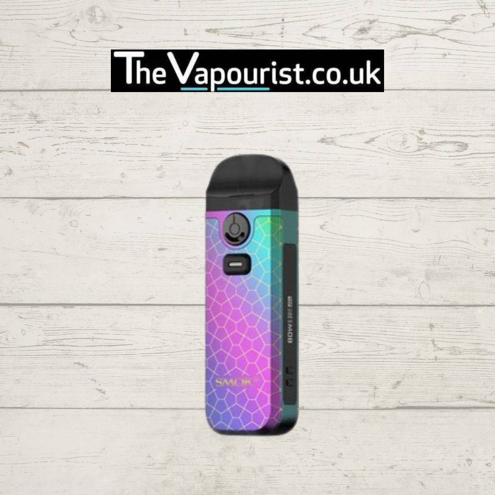 SMOK Nord 4 Kit in rainbow cobra design with 2000mAh battery. Colorful and high-powered pod system from TheVapourist.co.uk.