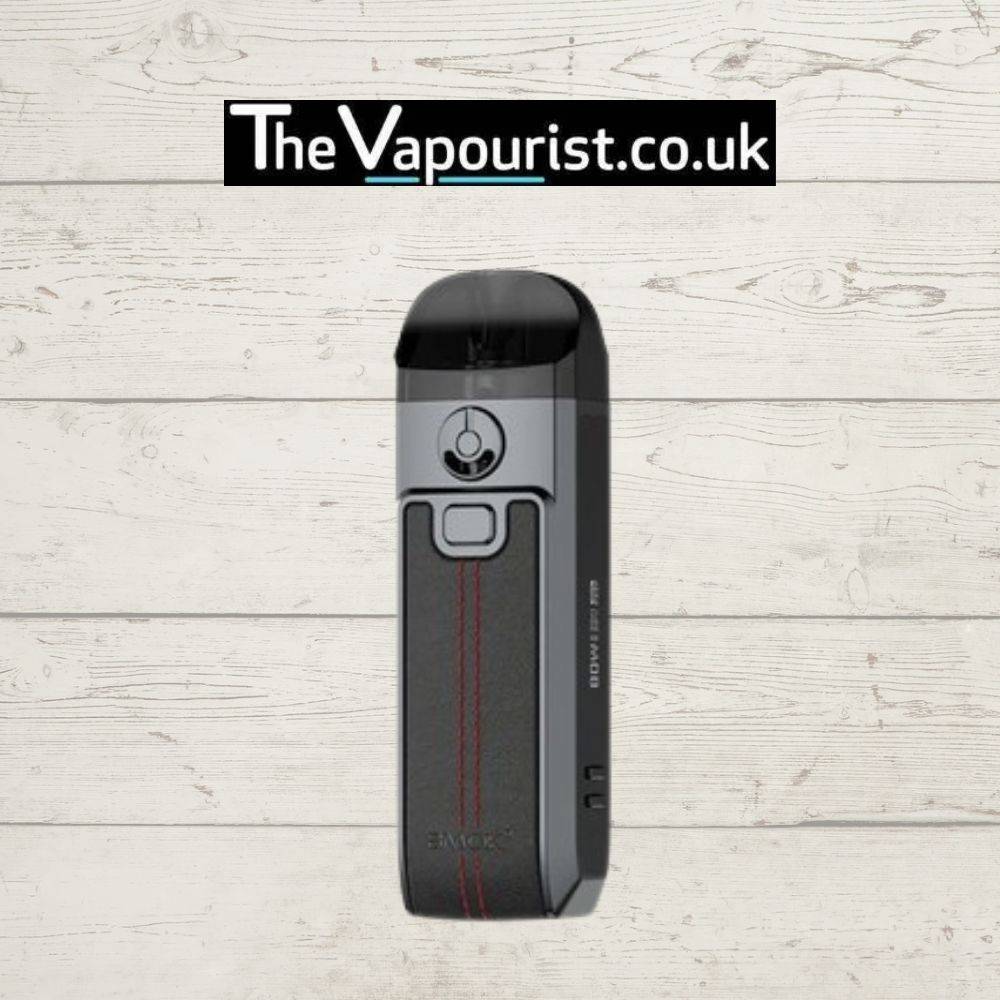 SMOK Nord 4 Kit in black leather with red stitching and 2000mAh battery. Premium pod system from TheVapourist.co.uk.