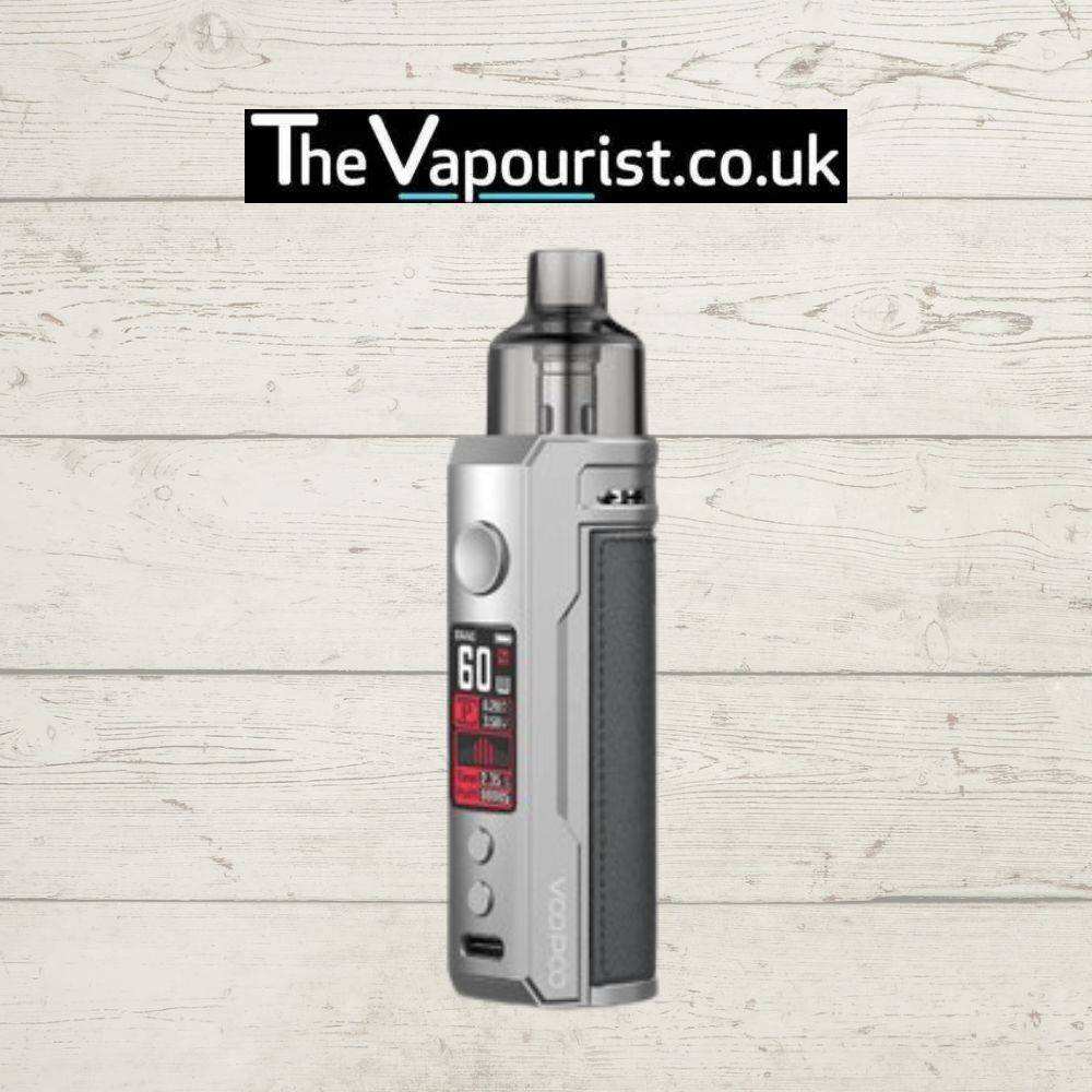 Voopoo Drag X Pod Mod Kit in silver and grey with 60W display – compact high performance vape device with modern interface.