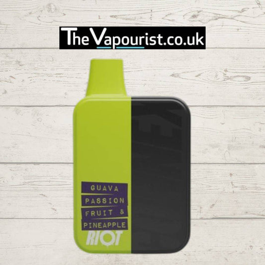 Riot Connex Prefilled Pod Kit Guava Passion Pineapple with sleek green and black design, ideal for flavourful vaping with 900mAh battery and 2x 2ml pods.