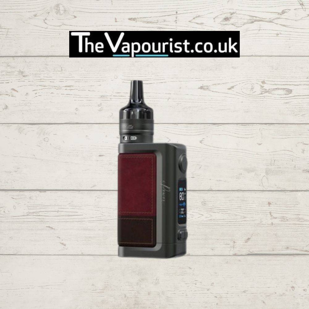 Eleaf iStick Power 2 Kit - 5000mAh built in battery in gunmetal with red and black leather panel. Premium e-cigarette for powerful and stylish vaping.