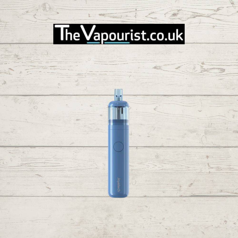 Joyetech EGO 510 Kit in blue, a beginner-friendly vape device with built-in battery, displayed on rustic wood background at TheVapourist.co.uk.
